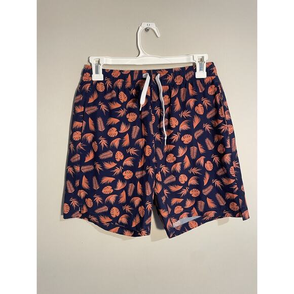 Mens BearBottom Swim Trunks Leaf Floral Blue Orange Size Medium 6" Inseam - Picture 1 of 10